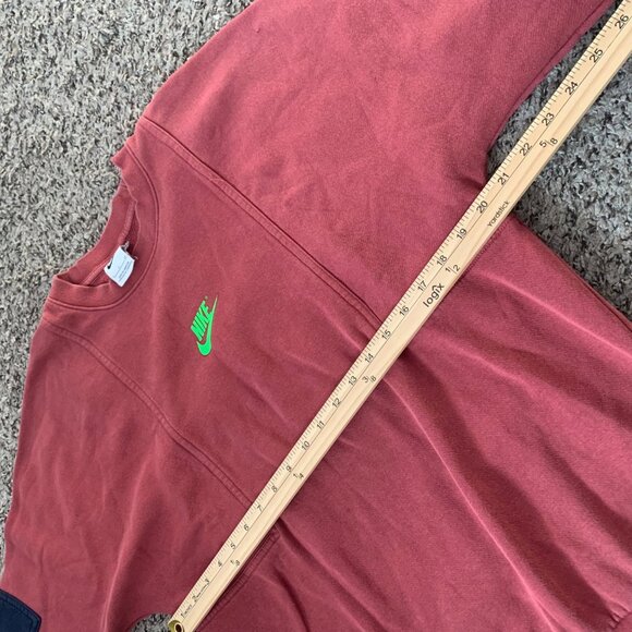 Nike Red Crewneck Sweatshirt With Green Logo & Navy Elbow Patches S - Picture 7 of 8